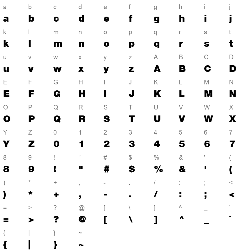 Helvetica Neue Black Character Map