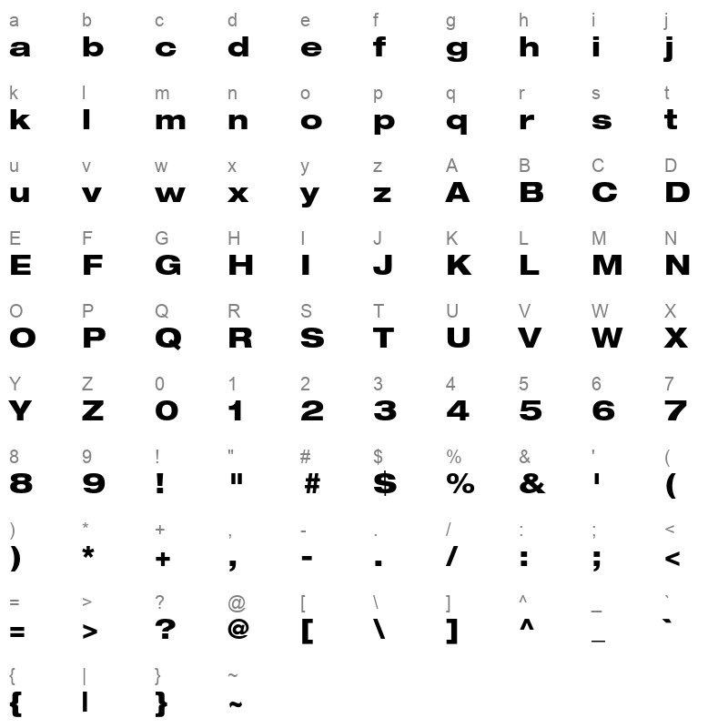 Helvetica Neue LT Pro 83 Heavy Extended Character Map