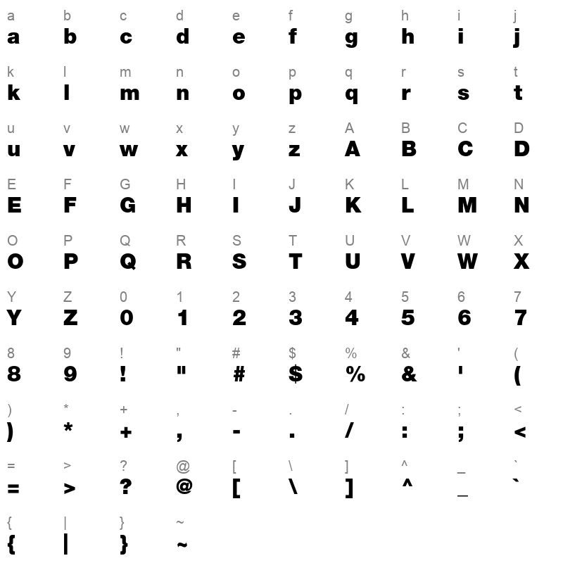 Helvetica Neue LT Std 95 Black Character Map