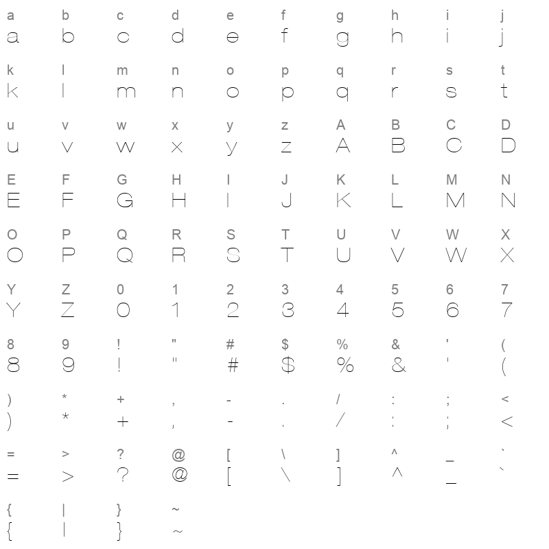 Helvetica23 ExtendedUltraLight Ultra Light Character Map