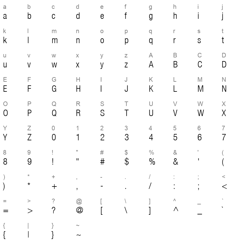 Helvetica47 CondensedLight Light Character Map
