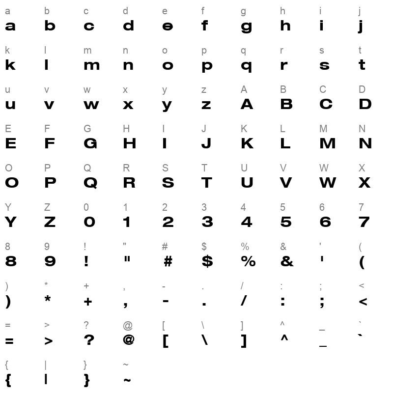 Helvetica73 Extended Bold Character Map