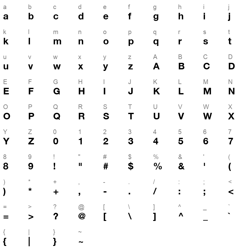 Helvetica75 Bold Character Map