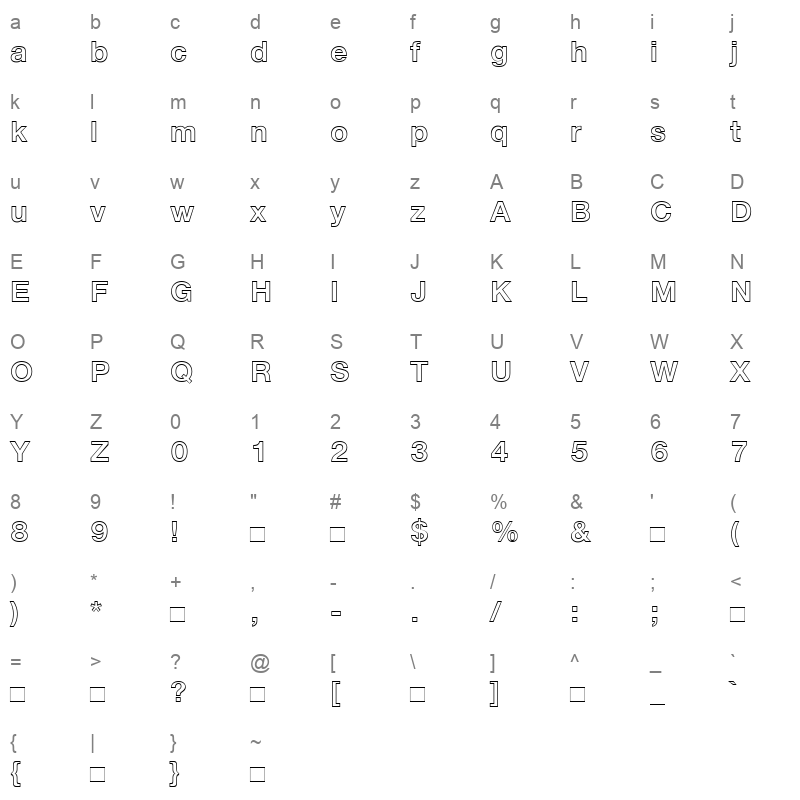 Helvetica75Outline Bold Character Map