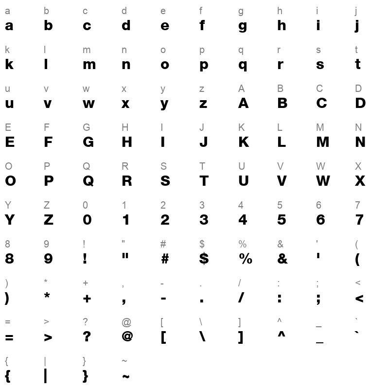 Helvetica85 Heavy Heavy Character Map