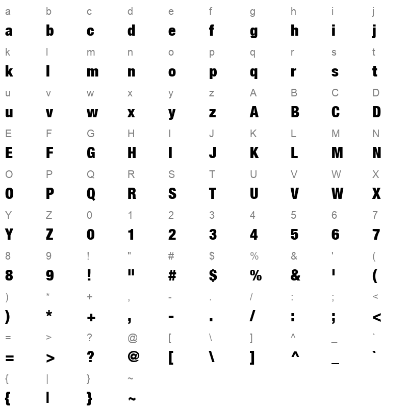 HelveticaNeue BlackCond Character Map