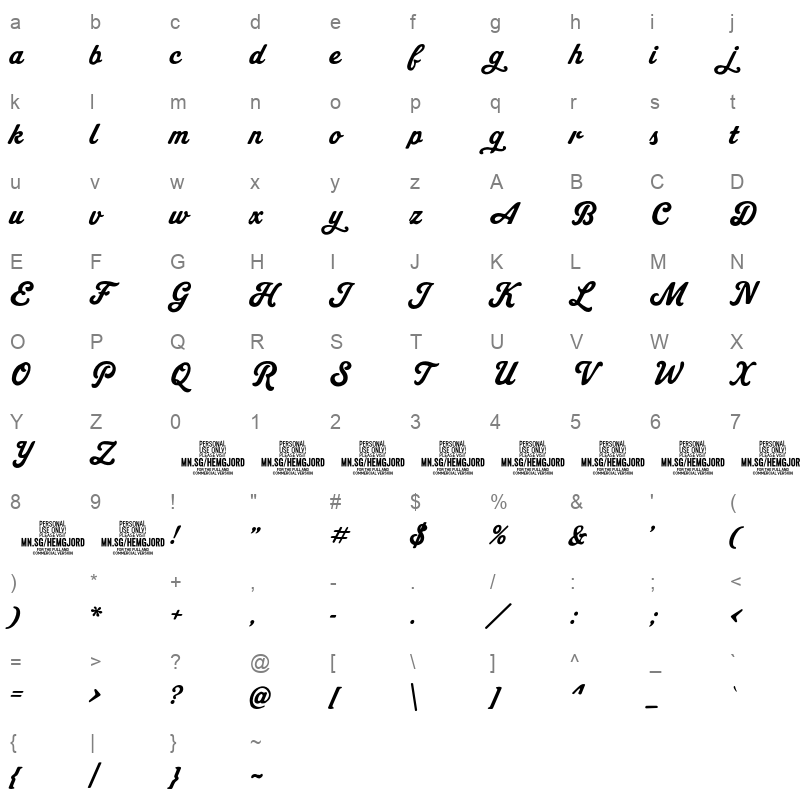 HemgjordLettering Character Map