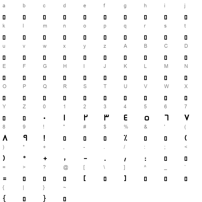 Hend Font Bold Character Map