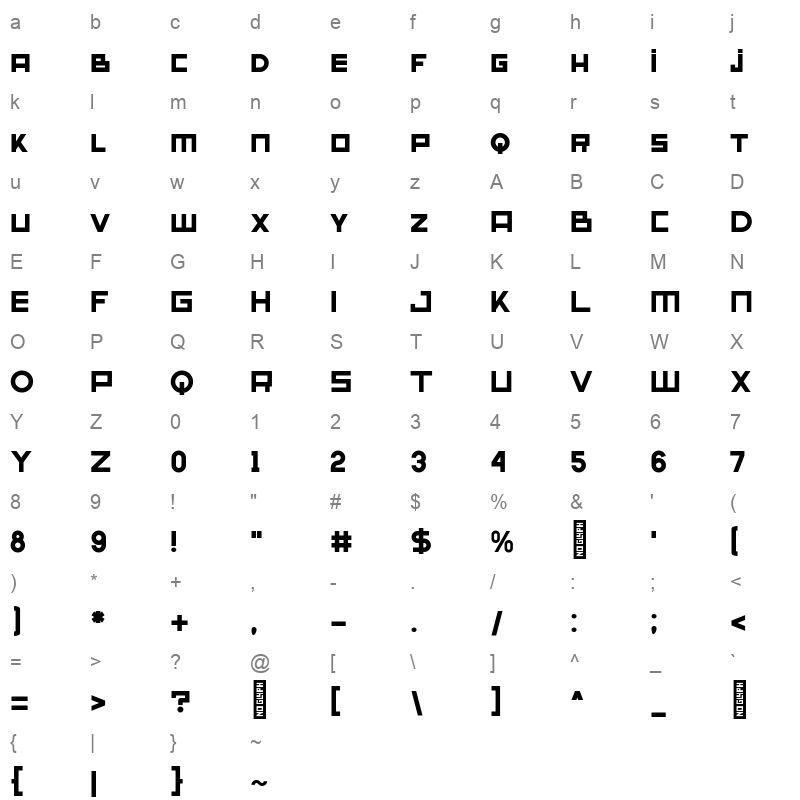 Hesia Regular Character Map