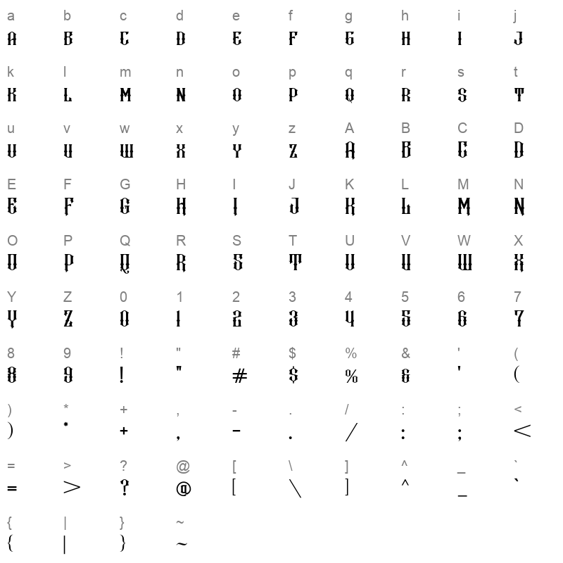 Hewina OTF Character Map