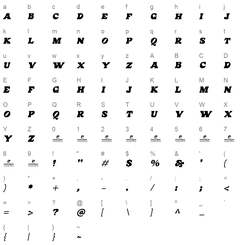 Hey Girlie Slant Character Map