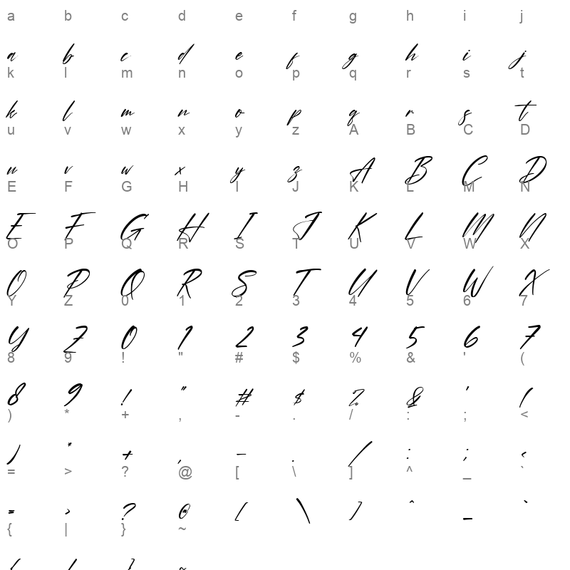 Hirarki Signature Italic Character Map