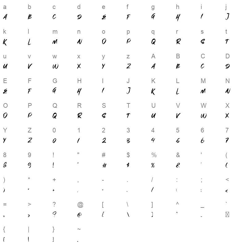 HOLIGAN Character Map