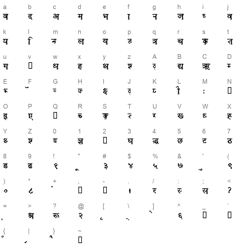 Horor Regular Character Map