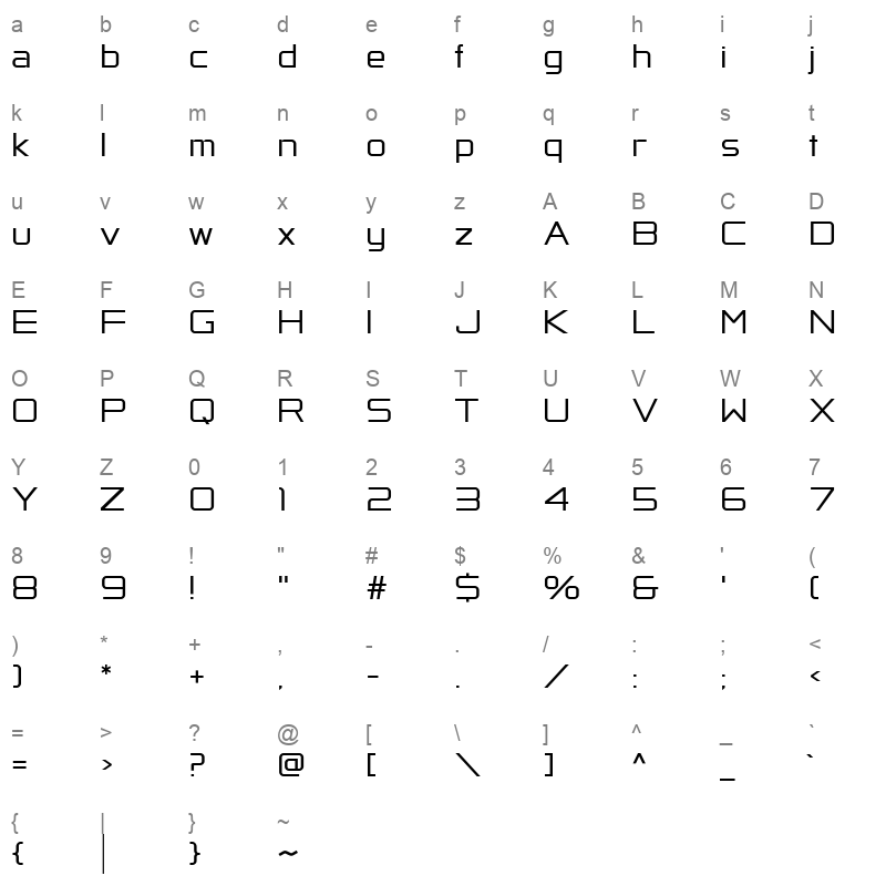 Horyzen Regular Character Map