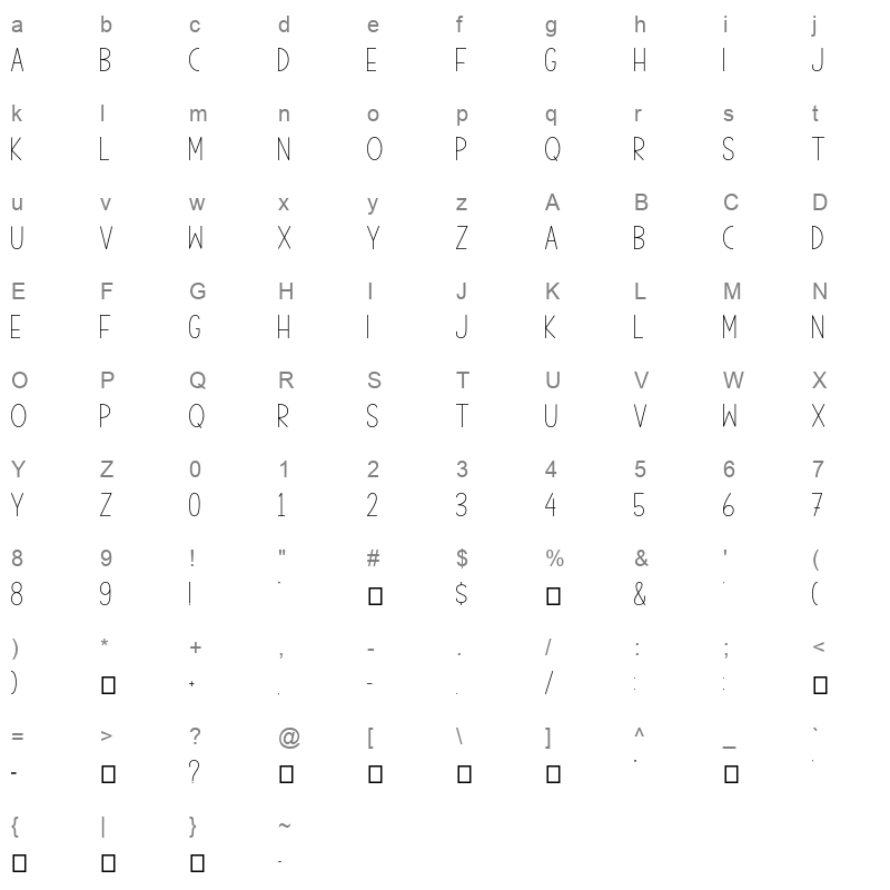 House Minimalist OTF Character Map