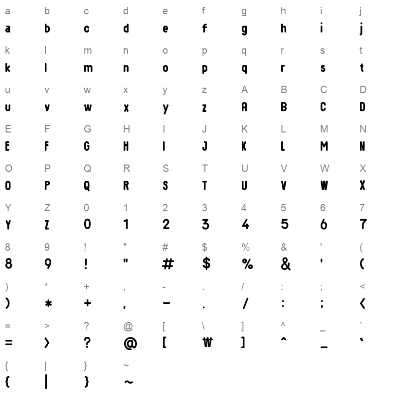 HSSaemaul Regular Character Map