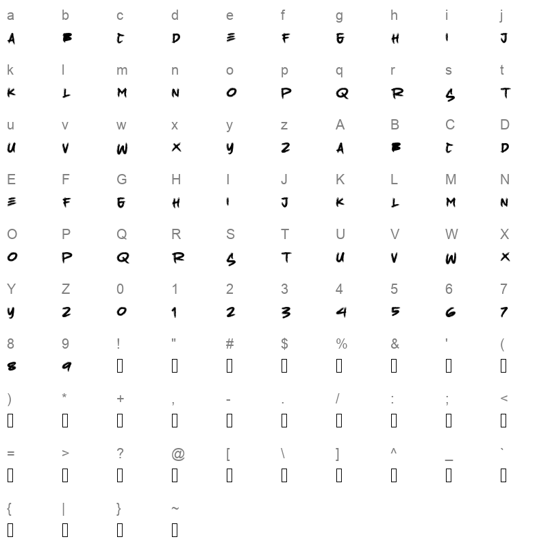 HUGE BRUSH Character Map