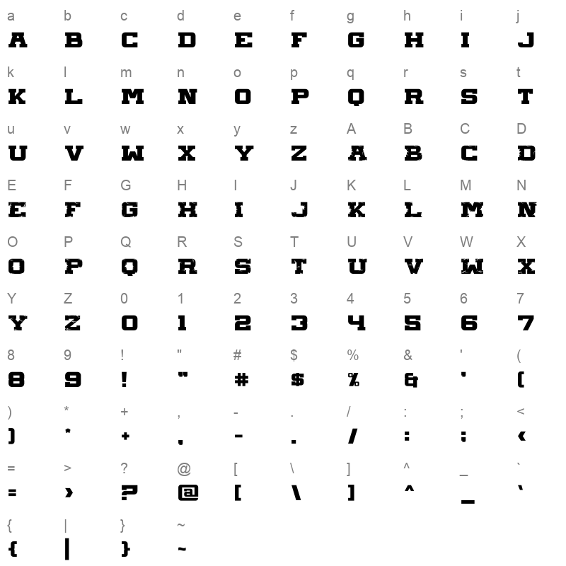 HUGE CRACK Character Map