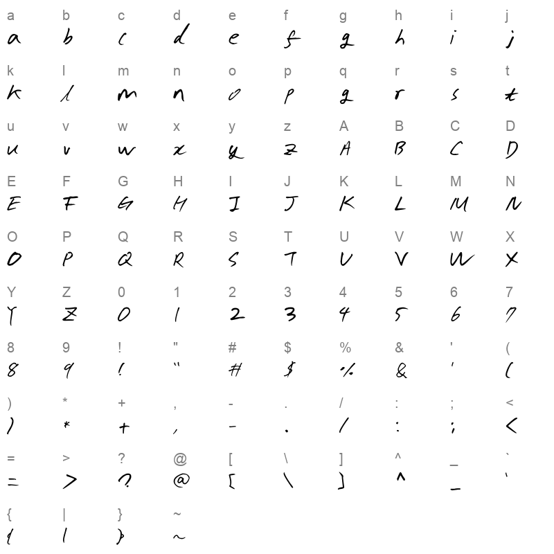 HumanSijung Regular Character Map
