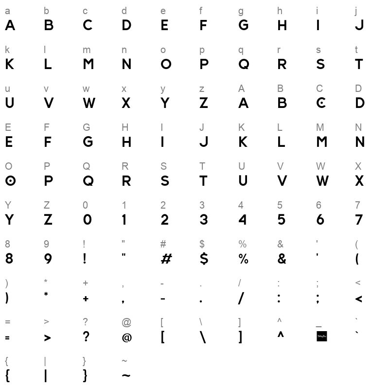 Hundred Ligatture demo Character Map