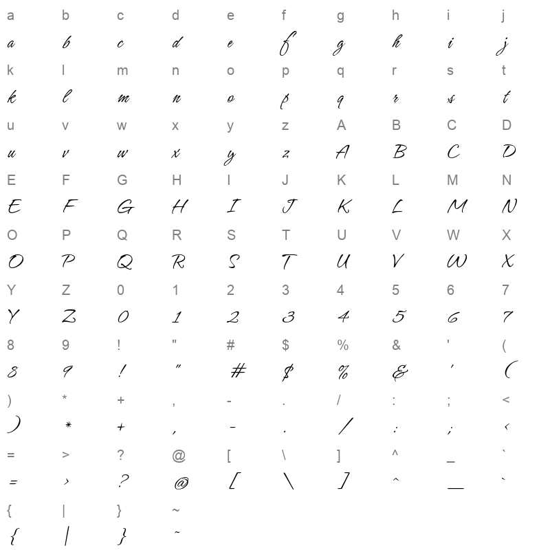 Hurricane Regular Character Map