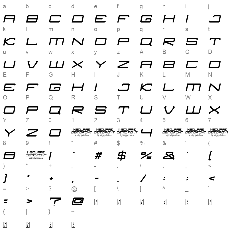 INSQUARE ITALIC Character Map