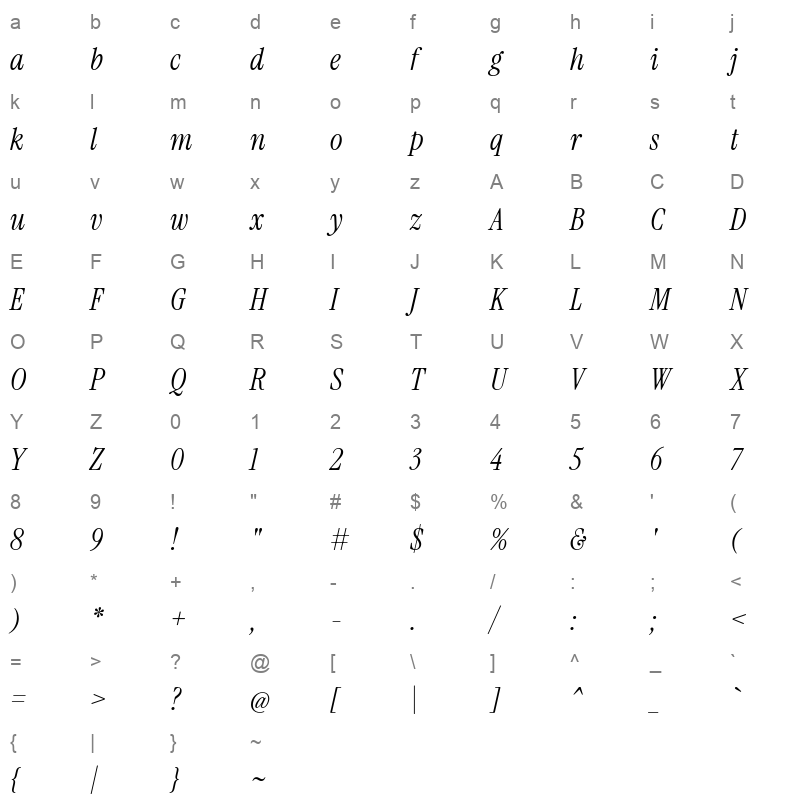InstrumentSerif Italic Character Map