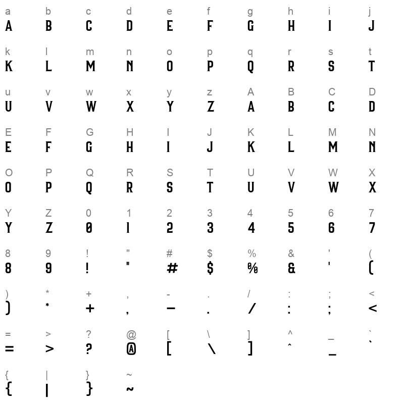 INTTERNO Character Map