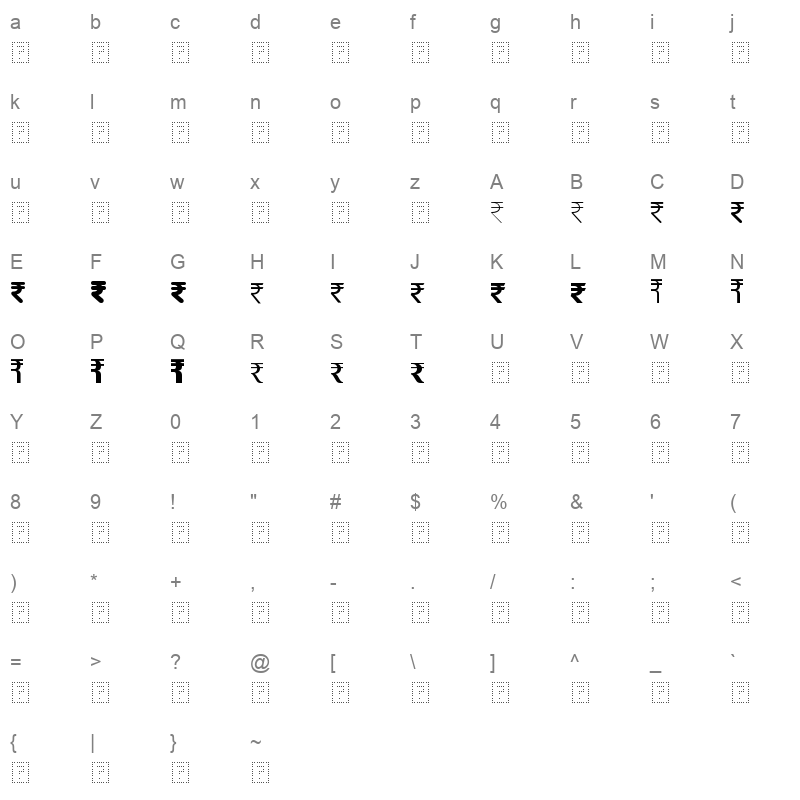 ITF Rupee Regular Character Map