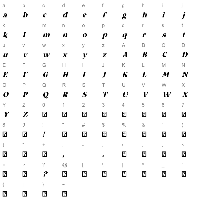 ITSeronDemo Italic Character Map