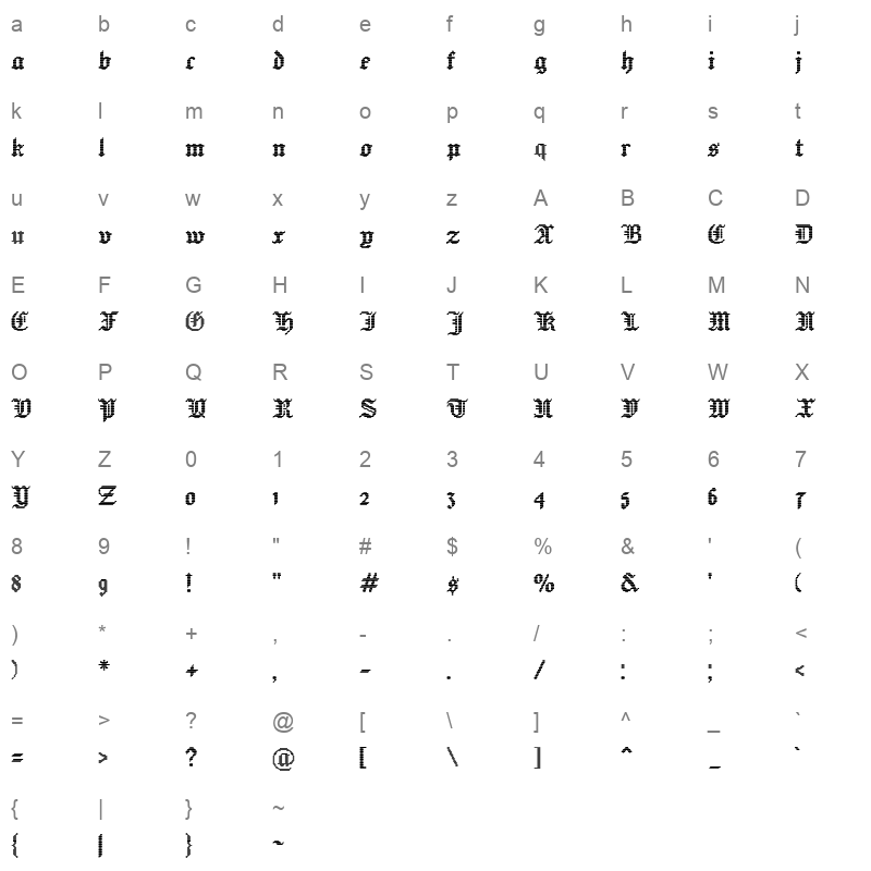 Jacquard24 Regular Character Map