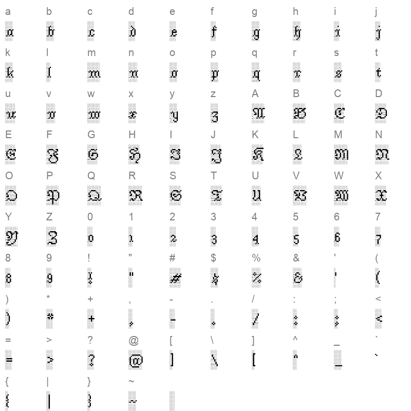 Jacquarda Bastarda 9 Charted Regular Character Map