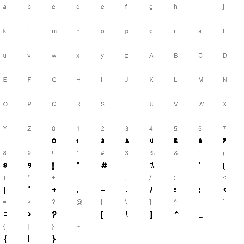 Jazeel Bold Character Map