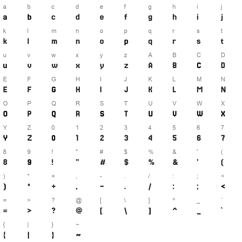 Jersey 25 Regular Character Map
