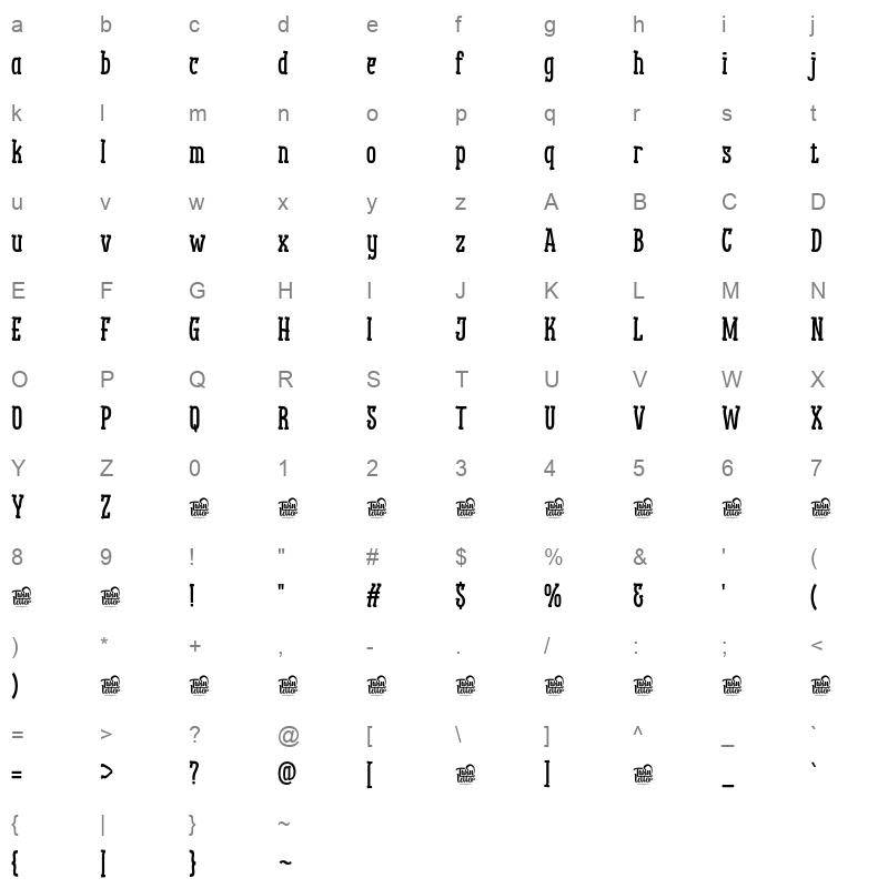 JINKEL otf Character Map