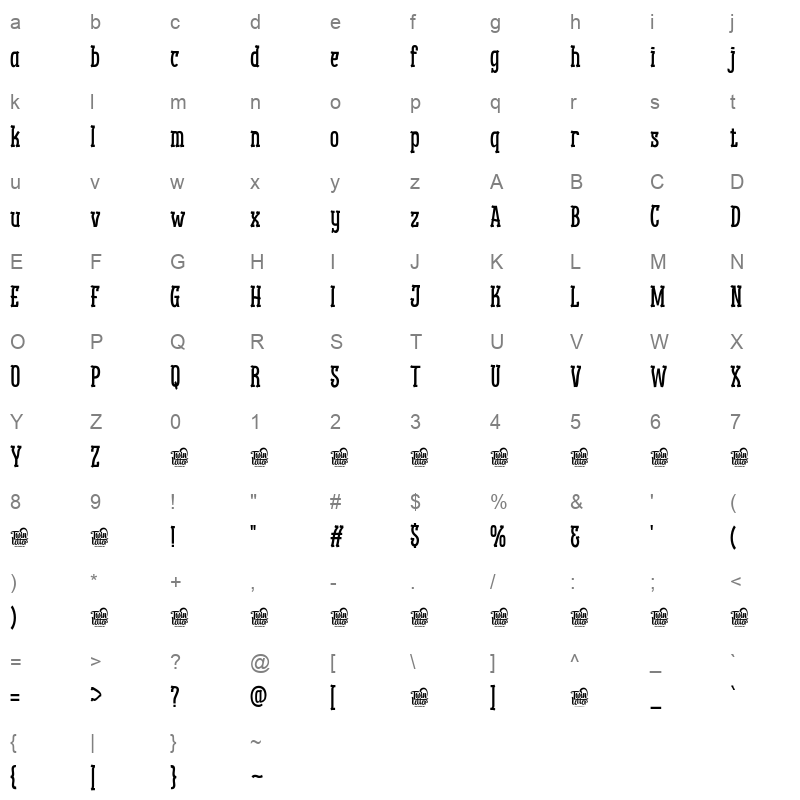 JINKEL Character Map