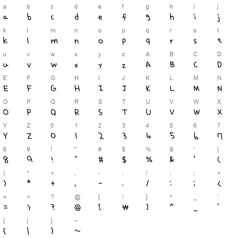 JJongAl DohHee Regular Character Map