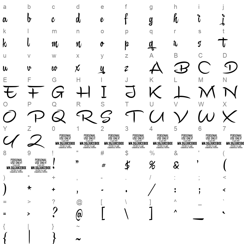 JuiceboxScript Character Map