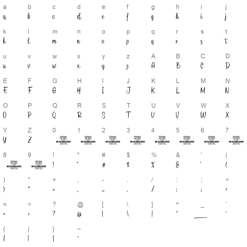 Junglewood Script Character Map