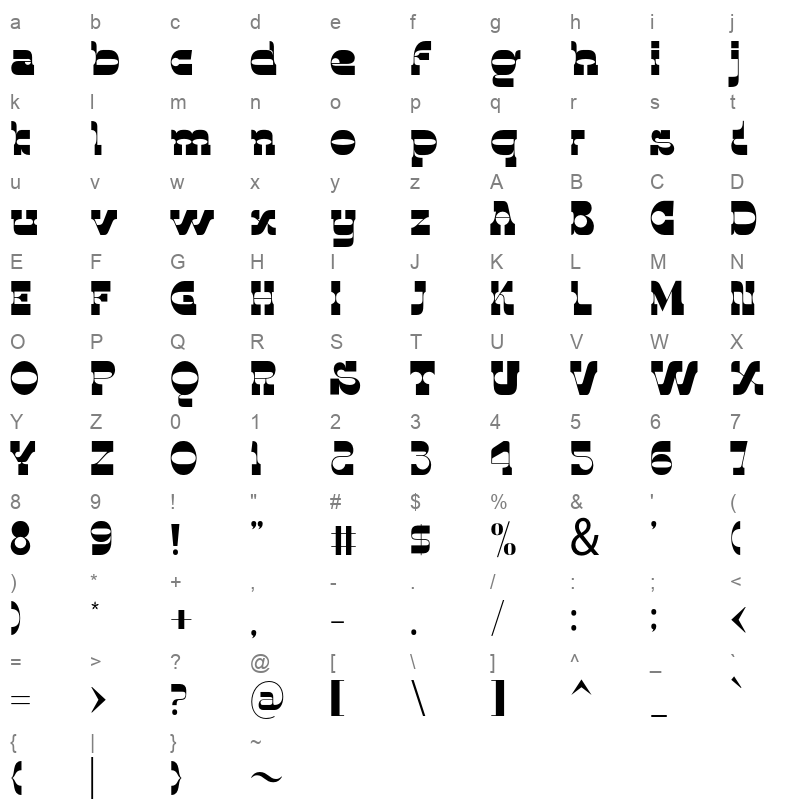 Justice Ratkati Bold Character Map