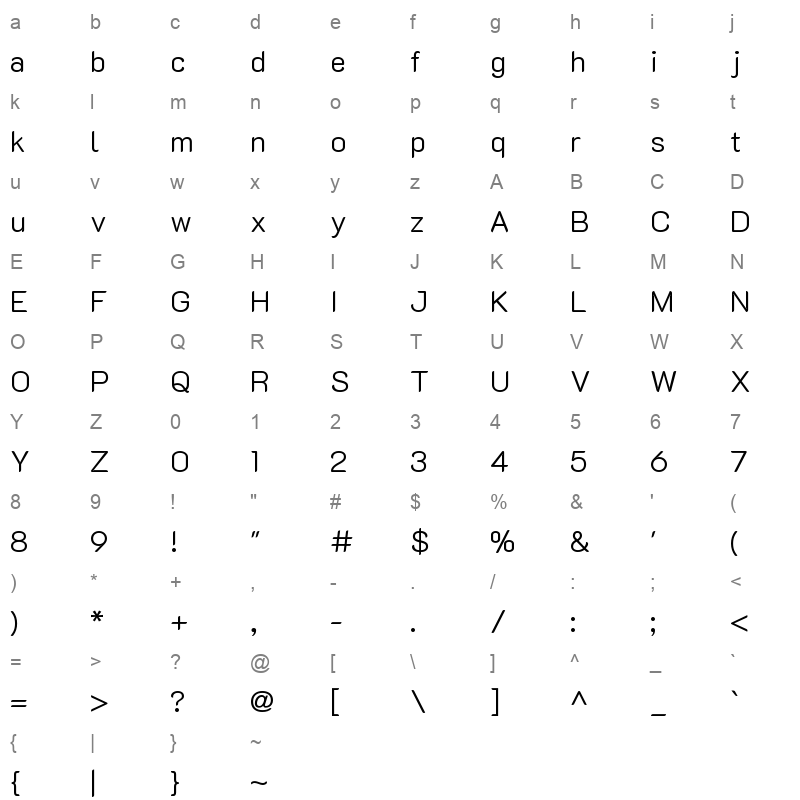 K2D Light Character Map