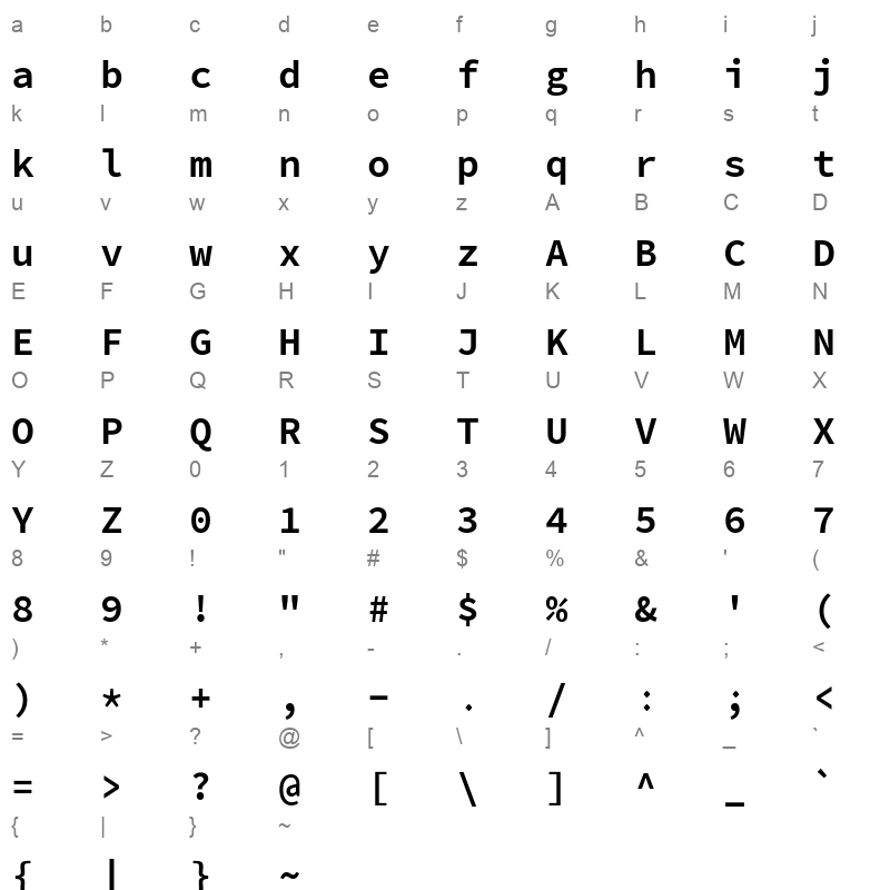 KawkabMono Bold Character Map