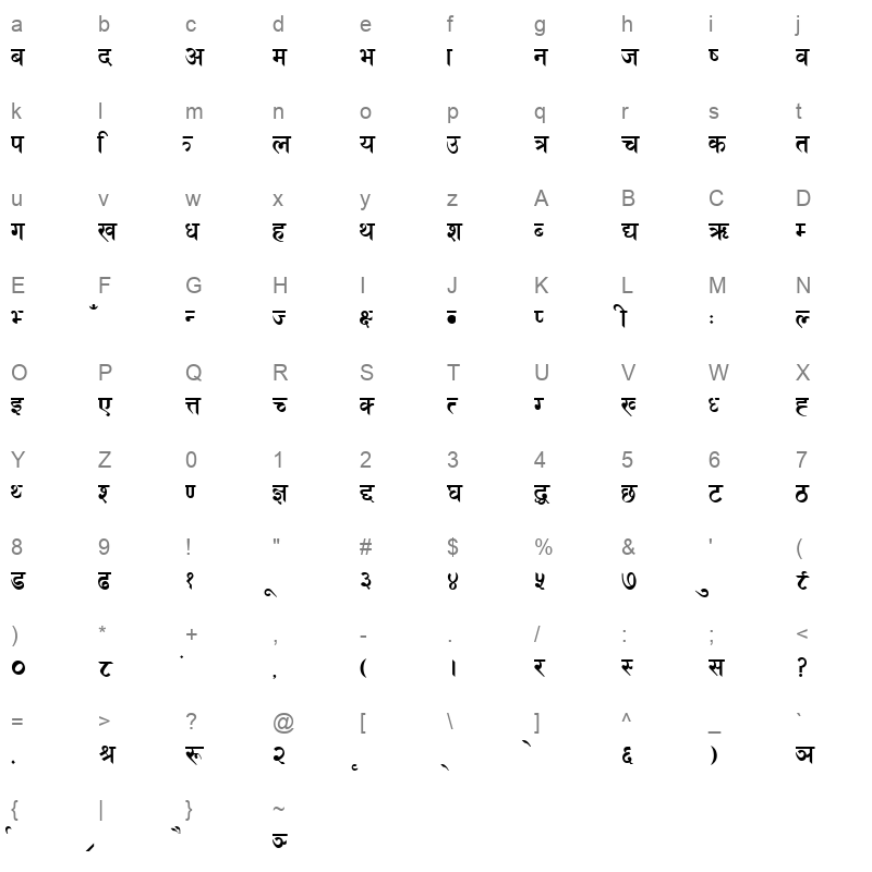 Khaki Regular Character Map