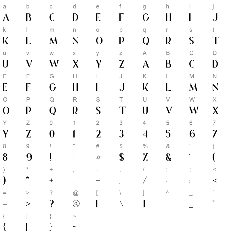 Koma Regular Character Map