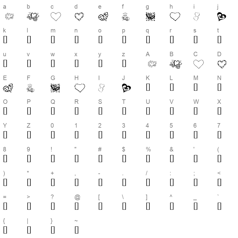 KR All About The Heart Regular Character Map