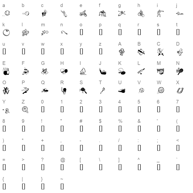 KR All Sport Regular Character Map