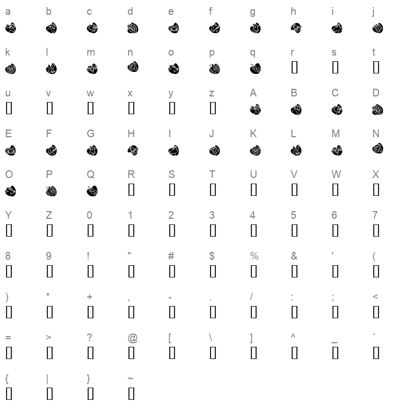 KR Animal Dings Regular Character Map