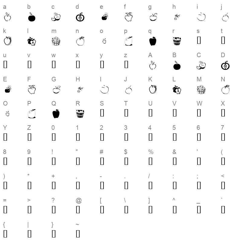 KR Apple A Day Regular Character Map