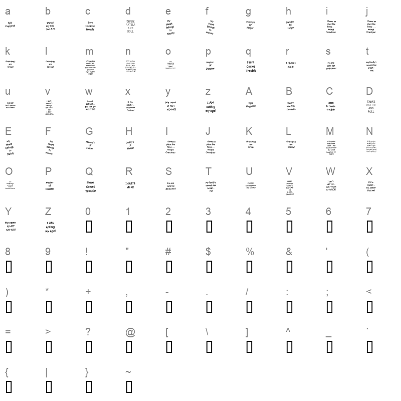 KR Babiez Regular Character Map